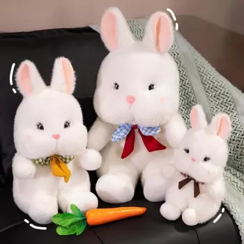 White Rabbit Plush with Bow: Long Eyelash Bunny Doll