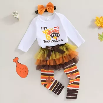 Cute 4-Piece Baby Girl Thanksgiving Outfit Set
